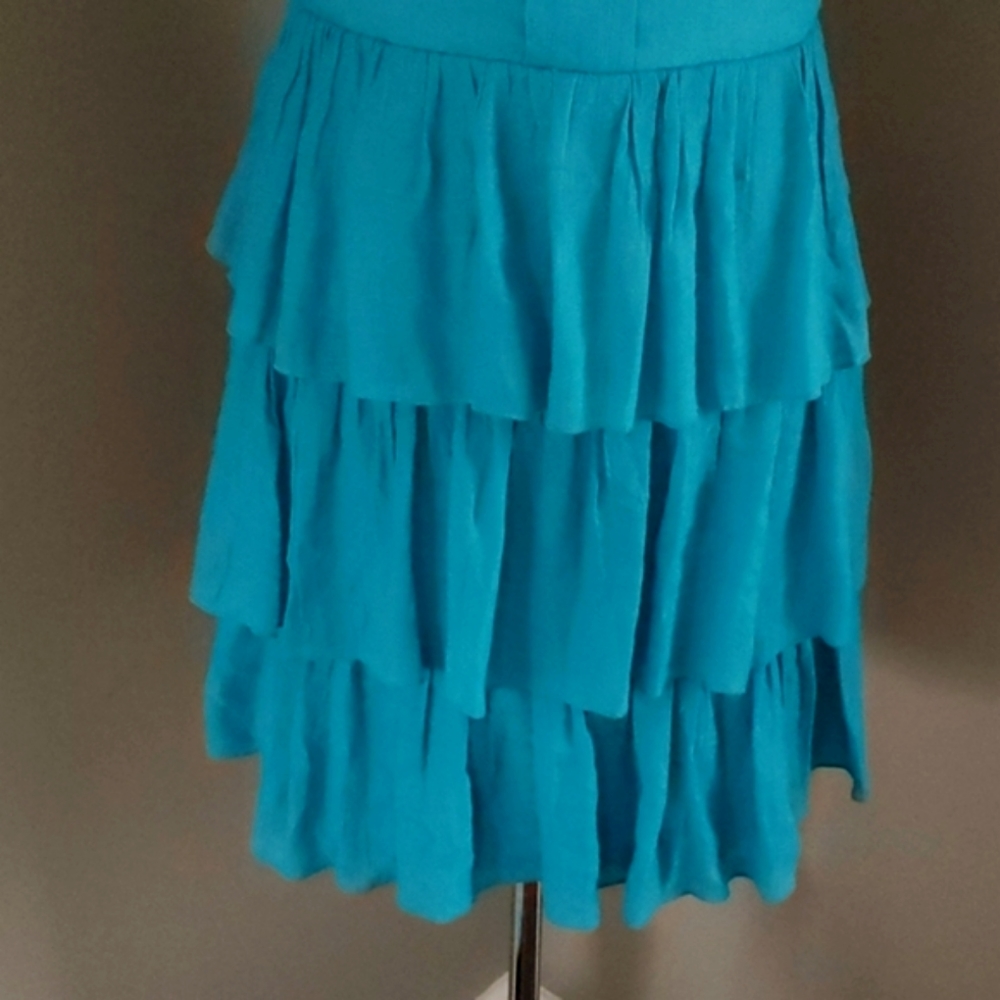 Turquoise Blue Fully Lined Dress with Layered Skirt Sz 9 - Picture 4 of 9